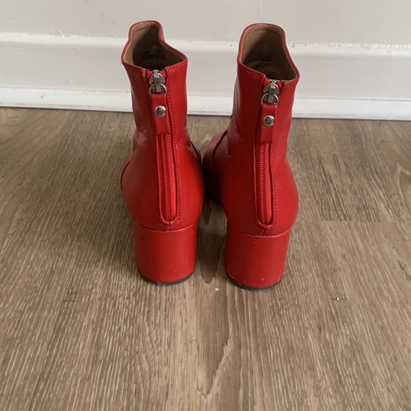 Red Faux Leather Heeled Boots - Picture 2 of 3